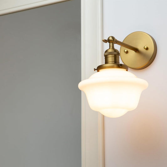 Pathson Vintage Wall Sconce Lamp with Milk White Glass Shade, Hardwired Bathroom Wall Vanity Lighting for Living Room Bedroom Kitchen