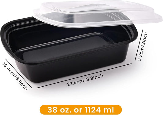 38oz Meal Prep Containers, Extra Large &Thick Food Storage Containers with Lids, Reusable Plastic,Disposable Bento Box,Stackable,Microwave/Freezer/Dishwasher Safe, BPA Free (30Pack)