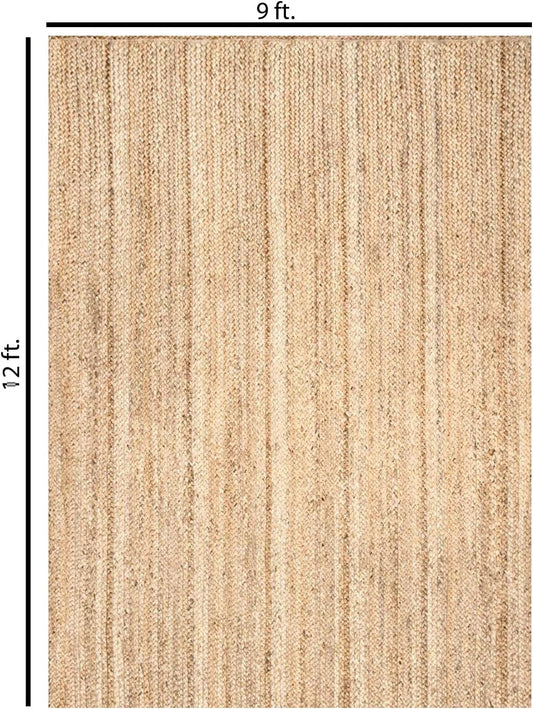 FRELISH DECOR Handwoven Jute Area Rug - 9x12 Feet Natural Yarn - Rustic Vintage Beige Braided Reversible Rectangular Rugs for Bedroom - Kitchen - Living Room - Farmhouse (9' x 12')