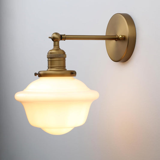 Pathson Vintage Wall Sconce Lamp with Milk White Glass Shade, Hardwired Bathroom Wall Vanity Lighting for Living Room Bedroom Kitchen