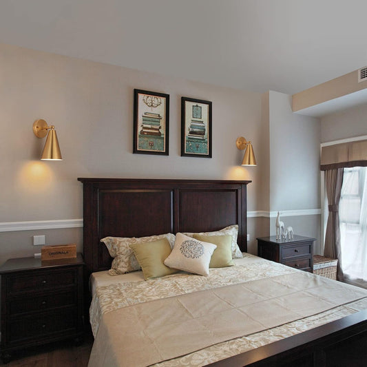 MWZ Gold Sconces Set of 2, Modern Brass Wall Sconces Lighting Fixtures with Metal Shade, Indoor Decor Wall Mount Swing Arm Lamp for Bedroom,Bedside,Kitchen,Hallway,Living Room,Reading,Bar