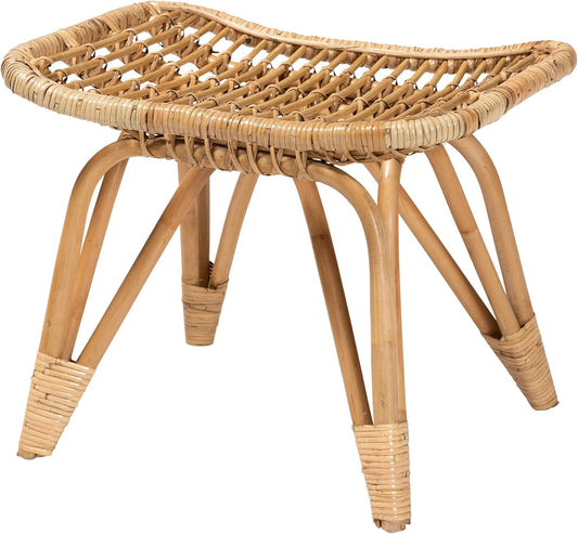 Bali & pari Earvin Modern Bohemian Natural Rattan Footstool