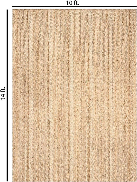 100% Jute Area Rug 10x14 Feet Rectangle- Braided Design Hand Woven Natural Carpet - Home Decor for Living Room Hallways Bedroom (Natural, 10'x14')