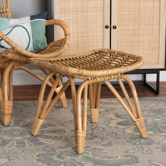 Bali & pari Earvin Modern Bohemian Natural Rattan Footstool