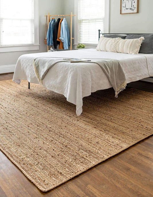 100% Jute Area Rug 10x14 Feet Rectangle- Braided Design Hand Woven Natural Carpet - Home Decor for Living Room Hallways Bedroom (Natural, 10'x14')