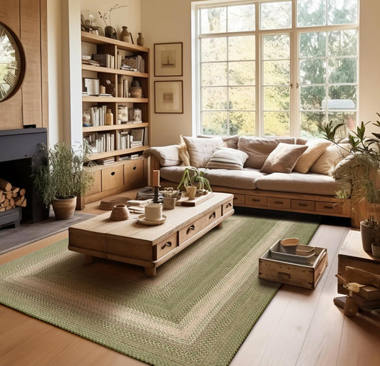 Homespice Grassland Large Braided Rugs 8x10' - Rustic Jute Country Rugs for Living Room and Dining Room